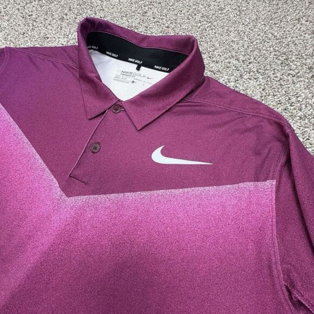Nike Polo Shirt Men's Size Large Purple Standard Dri-Fit Golf Stretch Geometric